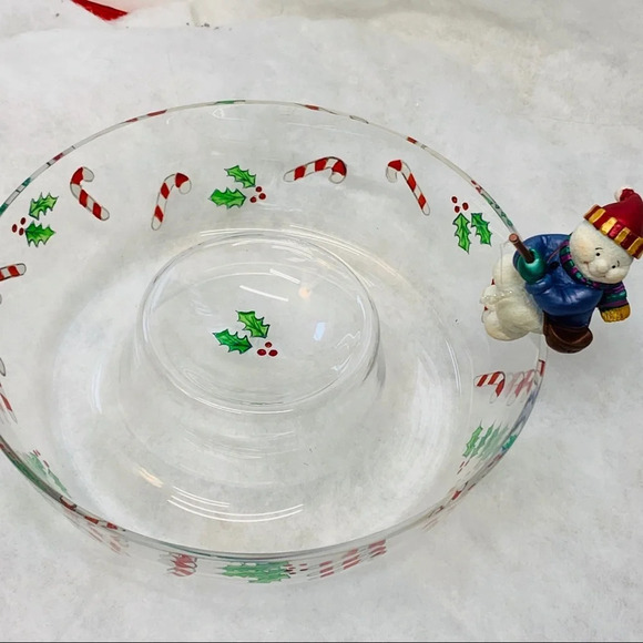 Gorham Chip & Dip Holiday Dish Fishing Snowman  Party Winter Follies Holly. B1 - Picture 1 of 8